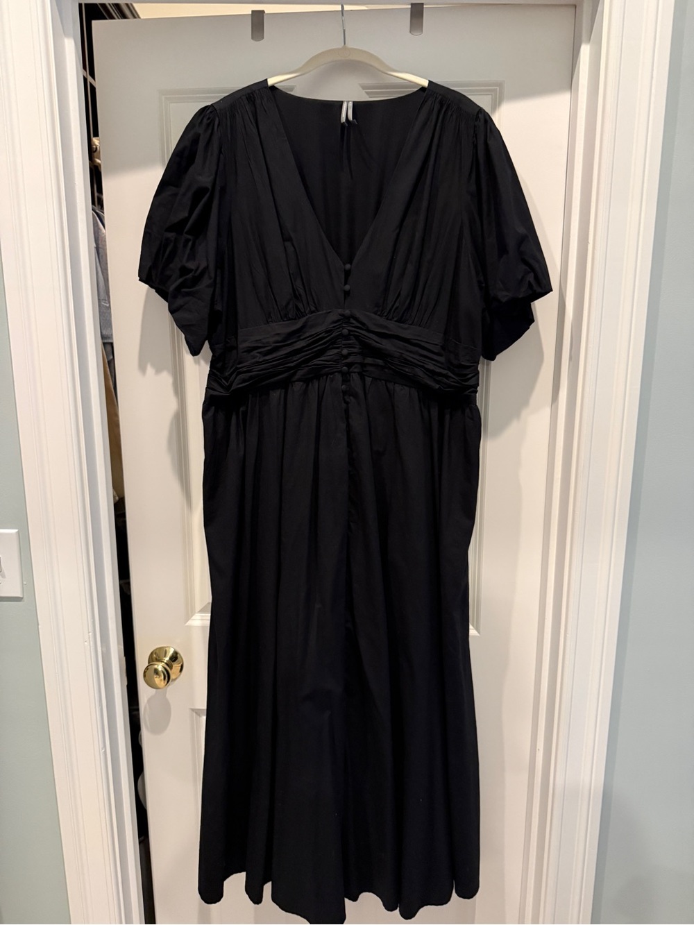 Black Katerina V-Neck Midi Dress with Button Front - Picture 3 of 4